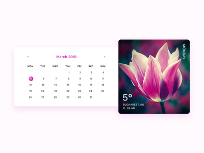 March Calendar 2018 app calendar card march pink tulip ui ux weather web