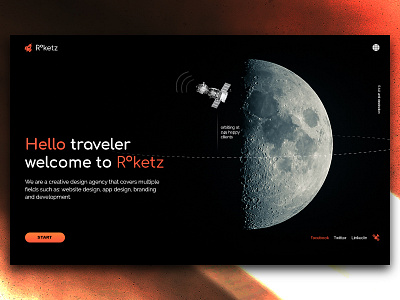 Roketz header agency clean creative design galactic header inspire moon rocket space studio website