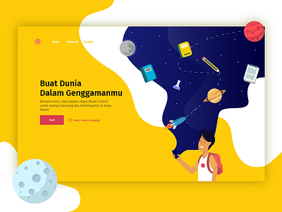 Hallo Dribbble - My First Shoot book child family illustration landing page school space ui ux website