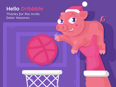 Hello Dribbble! 2d charachter design flat happy hello hello dribbble illustration new year new year 2019 piggy sticker vector