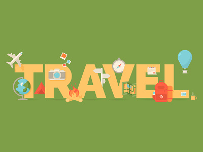 Travel 2d advertising design explore flat icons illustration logo maps poster stock symbol tourism travel trip type typography vector word world