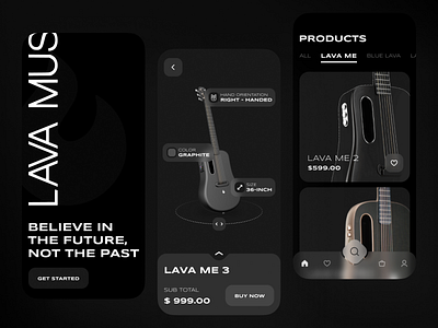 LAVA MUSIC - Ecommerce Mobile Application app concept dark mode design ecommerce guitar ios minimal mobile mobile application music shop store ui ux