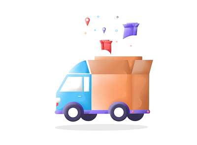 Delivery truck art boy branding delivery app delivery service delivery truck design icon illustration illustrations location logo parcels pin plants tracking tracking app typography ui web