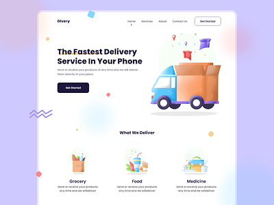 Delivery Service Landing adobe xd art delivery delivery app delivery service delivery truck dribbble food illustrations landing page manoj jadhav medical care mj design order plants service ui design uiux uiux design web design