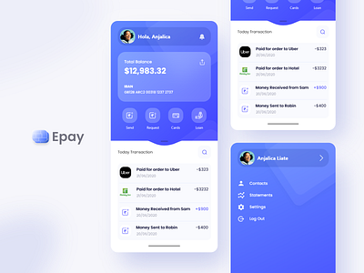 Epay App ui android app app screen banking app behance branding cash design dribbble pro ios loan app mobile screen receive money send money transaction app trending uiux uiux user interface vector web design