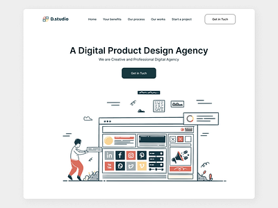 Agency Landing Page animation art branding business design design agency digital agency graphic design illustration landing page design logo man plants procreate ui uiux vector web design website