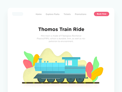 Train Ride book illustration kids landing page park plants ride tickets train ui