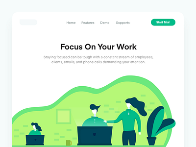 Focus On Your Work employees focus illustration laptop office plant team work