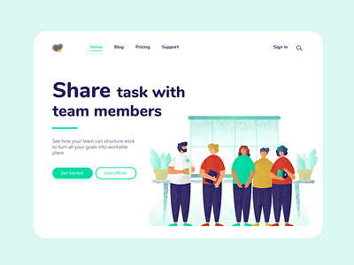 Landing page book coffee cup group of friends landing page laptop share task ui ux web