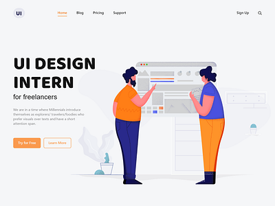 UI intern illustration landing page man modern art ui ui intern ui web design ux woman