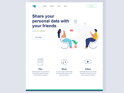 Sharing landing chair concept files illustration man mobile modern illlustration music plants sharing landing songs tree ui uidesign ux video wall web woman youtube