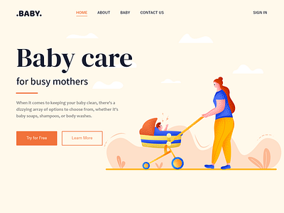 Baby care art baby baby care boy care illustration landing mother plants ui ux web woman