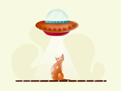 Cat animal art artist cat concept grain illustration light procreate texture trap ufo