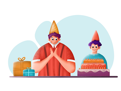 Birthday illustration art birthday boy brothers cake cap confetti drawing dribbble friends gifts grain hat illustration presents