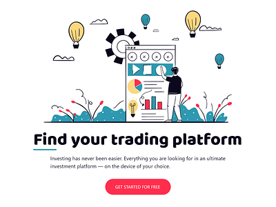 Find trading platform landing page art find font illustration illustration art landing page line art liner man plants procreate searching tree ui ux vector web