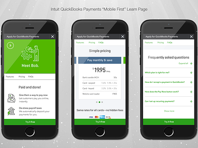 QuickBooks Payments Mobile First Learn Page adaptive mobile responsive ux visual