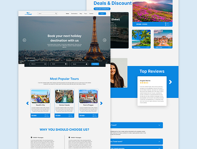 Travel Agencies UI design 2022trand beginner blue branding clean color design figma graphic design graphicdesignui landingpage logo mytravels tranding travelagencies ui ux white