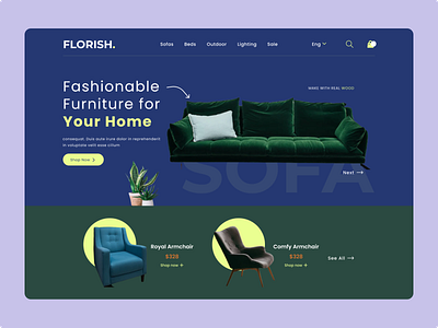 Furniture Shop Hero Area 2022trand beginner blue branding clean color design graphic design hero area illustration logo pro simple ui ux