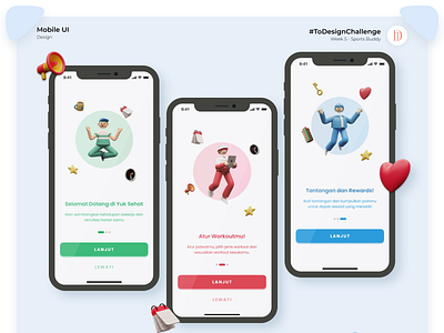 Onboarding - Sports Buddy! 3d 3d art app design illustration illustrator interaction ui ux vector web