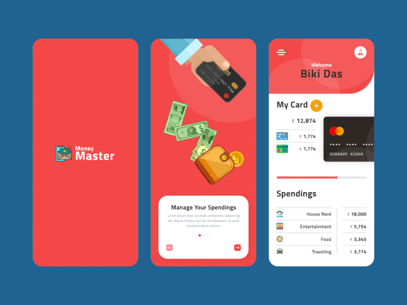 Money Master - Manage Your Spendings app design finance app financial financial app landingpage minimal mobileapp money app money bag money management money master money transfer ui ux