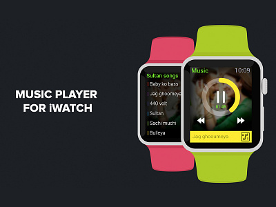 Music Player For Iwatch animation app branding character design flat icon identity illustration lettering logo minimal mobile mobileapp typography ui ux vector web