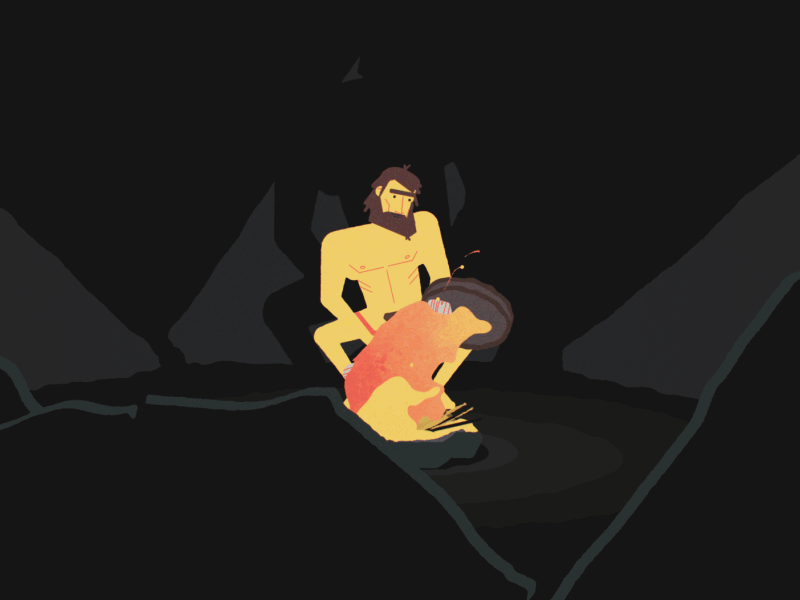 Cave Man animation cycle fire gif loop motion nude shaman