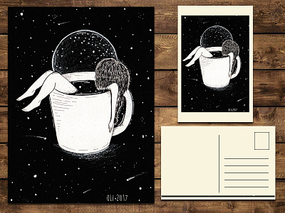 "Coffee vibes" el handmade illustration postcard salvador