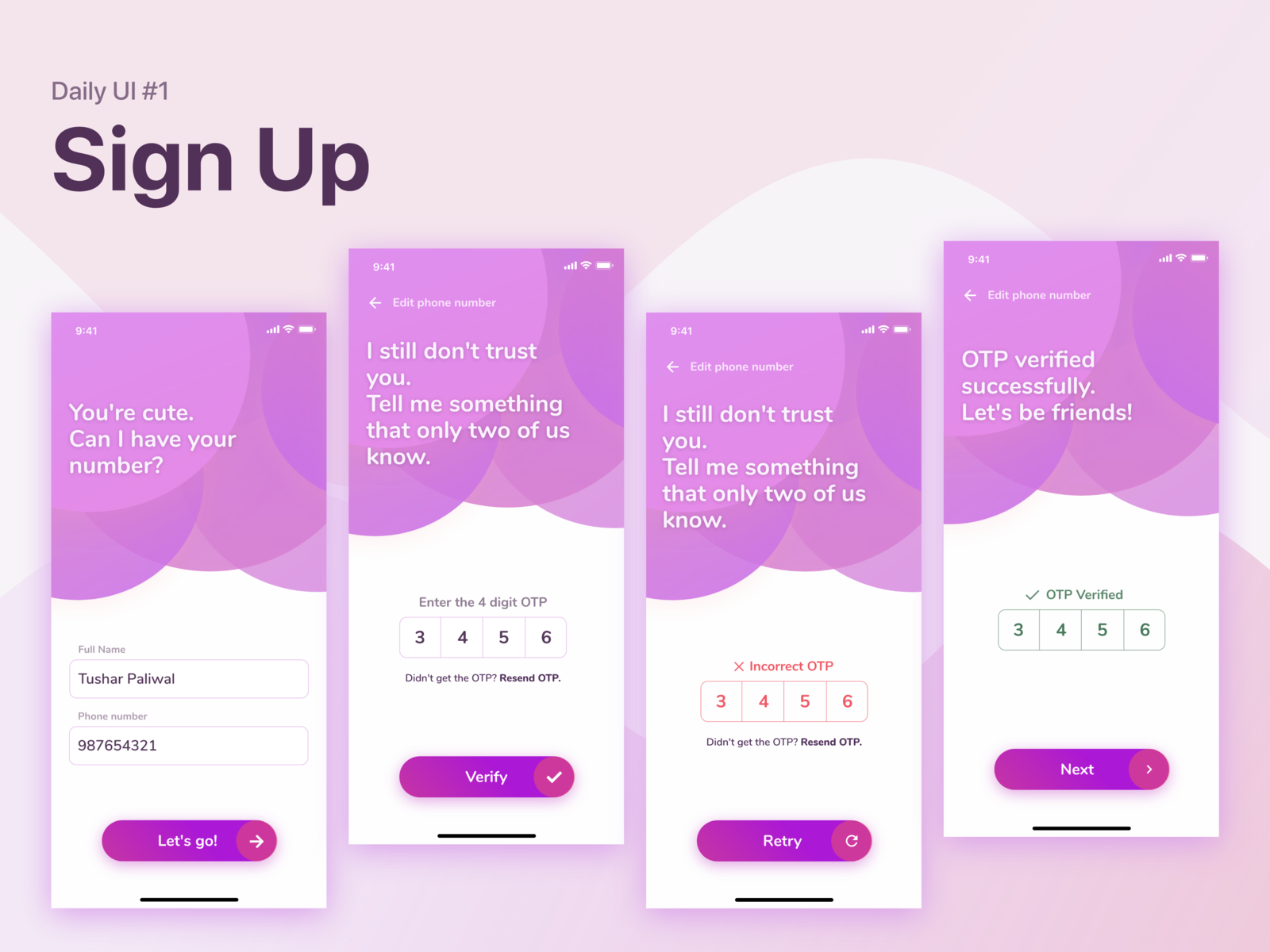 Sign up process by Tushar Paliwal on Dribbble