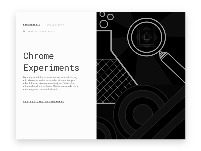 Chrome Experiments Landing Page Exploration abstract animation chrome design experiment exploration google google chrome illustration landing landing page principle sketch ui ux vector
