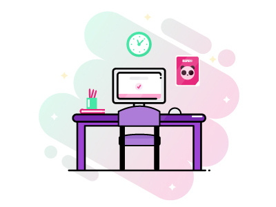 Color Desk color cute design desk flat icon illustration kawaii lines work