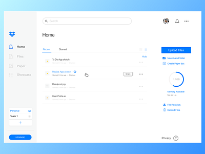 Dropbox app design desktop dropbox files ui web