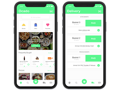 Ocado Concept app delivery food iphone recipe sketch ui ux