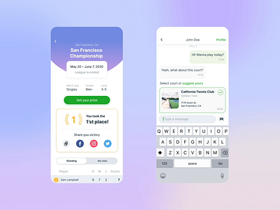 Mobile tennis app — TennisMe animation design design 2020 figma hello dribble mobile sport tennis tournament ui ux
