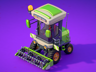Сombine 3d agriculture c4d cinema4d combine design farm illustration merger mobile game purple yellow