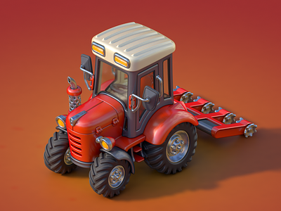 Red tractor 3d agriculture brown c4d cinema4d cultivator farm illustration merger mobile game red tractor