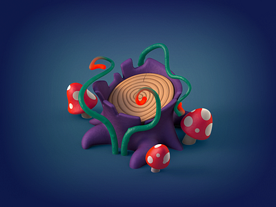 Stub 3d blue c4d cinema4d fly agaric illustration merger mobile games mushrooms red roots stub violet
