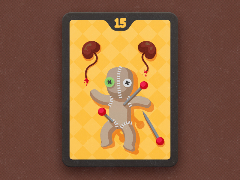 voodoo doll for card game voodoo kidney pin blood card game pain flat black magic struggle illustration yellow