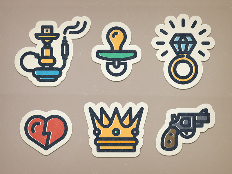 Stickers paper emotions flat pistol gifts sticker hookah dummy ring diamond heart crown