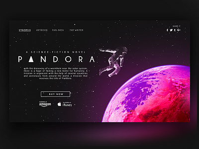 Pandora // Home-Page astronaut book home page sci fi science fiction ui website