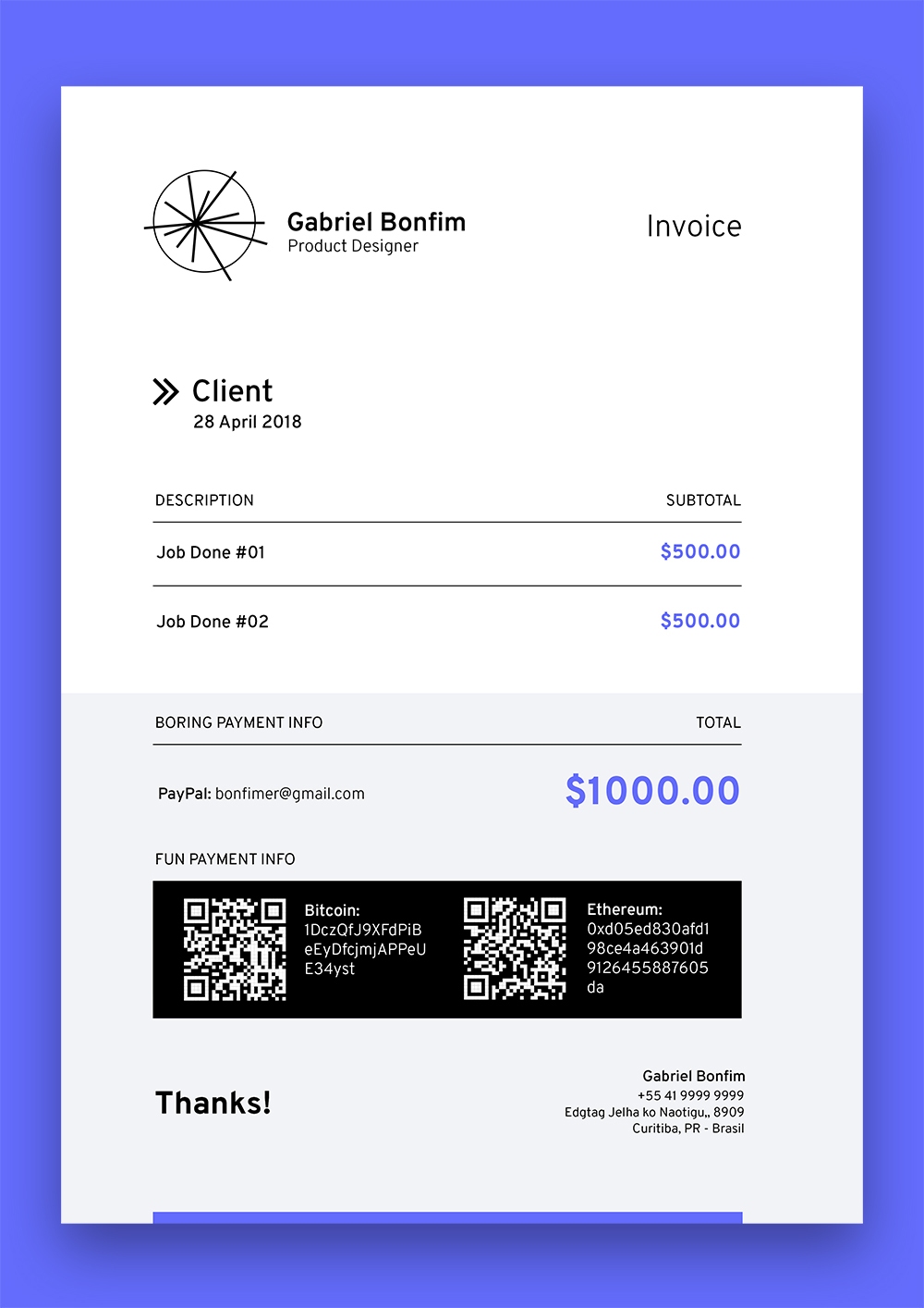 Invoice - with Crypto by Gabriel Bonfim on Dribbble