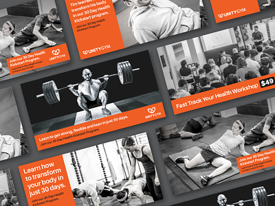 Unity Gym Social Media Ads advertising black branding design digital facebook fitness fitness industry gym orange social media website
