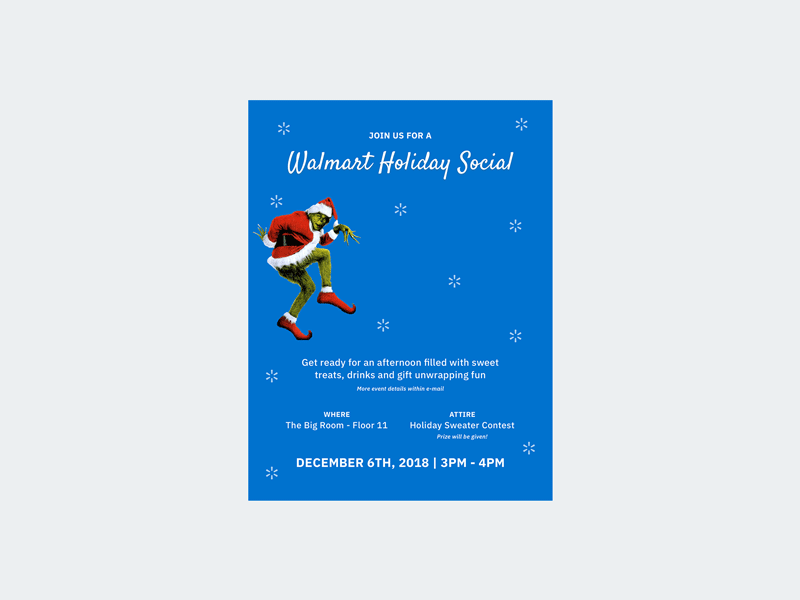 Internal Holiday Social Invite animated gif holiday e card holiday invite holiday social troll grinch visual practice walmart spark walmart sparkflakes work social invite