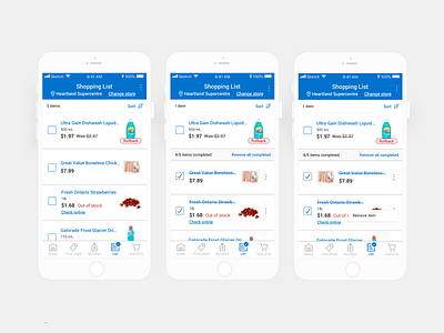 My Walmart App - Shopping List app design ecommerce design in store shopping list product design shopped state shopping list ui ux