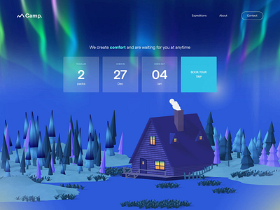 Northern Lights Camping: When and Where to Go 3d 3d spline animation camping concept illustration illustration camping landing page north northern light outdoor spline tool travel landing page ui ui design ux visual website