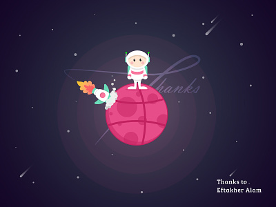 Hello dribbble! astronaut debut dribble planet spaceship thank you thanks