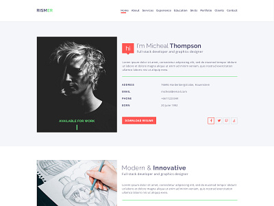 Rismer - One Page Resume/CV cv onepage resume rismer template themefores