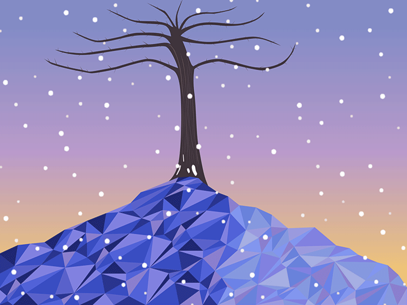 Snow horizon glaze purple north winter snowfall poly art blue dusk branches mountains snow
