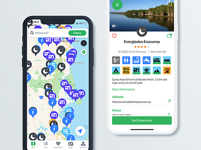 Find your next camping! app application camping clean details green ui ios iphone map map api map pins maps mobile mobile app mobile app design mobile app development pin poi simple ui