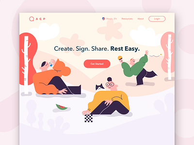 Illustrative Landing Page artwork branding character clean design illustration landing landing page mark page pastel colors relax site symbol web webpage webpage design website website design and development