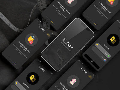 Ezar App ( Dark Mode ) app arab design dress ezar illustration men minimal mobile tailring ui uidesign uiux user interface design women واجهة المستخدم